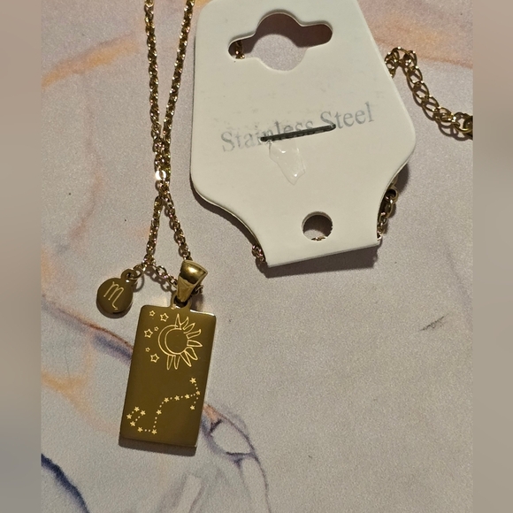 SCORPIO Gold Tone Stainless Steel Constellation Pendant Necklace - Picture 6 of 7